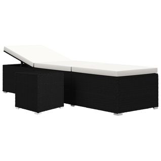 Chaise Longue Avec Coussin Et Table à Thé Rotin Blanc Crème