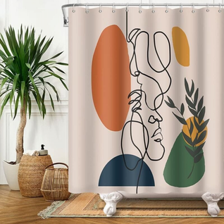 180x180cm Rideau Douche Visage Abstrait Milieu Du Siècle Moderne Minimaliste Art Terracotta