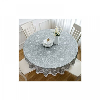 gris 220cm Nappe Toile Cirée Pvc Ronde, avec Motif Floral Et Dentelle, nappe Ronde Anti Tache