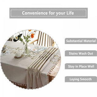 140 X 200 Cm Nappe Rectangulaire En Coton Et Lin - Lavable - Anti-salissure - Avec Pompons