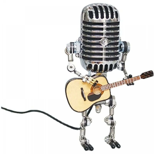 Lampe De Bureau Micro Vintage Rétro, Variateur Tactile, Lampe De Bureau Guitare Jaune Personnage