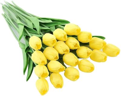 20 Pièces Jaune Real Touch Latex Artificielle Tulipes Fleurs Faux Tulipes Fleurs Bouquets De Mariag