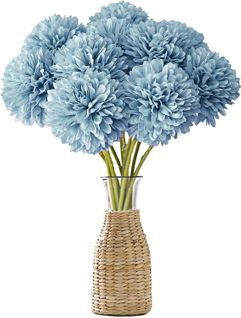 12 Pièces Bleu Clair Fleurs Artificielles En Boule De Chrysanthème Soie Hortensia Bouquet Fleurs