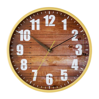 Horloge Murale Simple 30cm, Rouge, Marron, Avec Des Planches Faux Grain De Bois