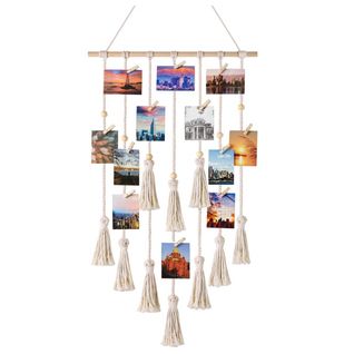 Cadre Photo Mural En Corde Blanc Cassé Avec 25 Petits Clips, Joli Cadeau De Mariage Et D'annivers