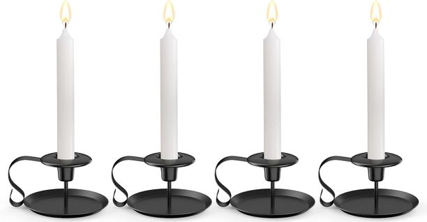 Noir-bougeoir Détenteur 4 Pièces, Photophore Vintage En Fer Forge Avec Poignée Et Plateau