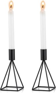 Noir-lot De 2 Grand Bougeoirs Chandeliers Candélabres En Noir Métal Géométrique