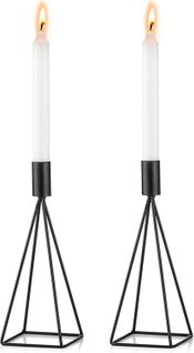 Noir-lot De 2 Petit Bougeoirs Chandeliers Candélabres En Noir Métal Géométrique