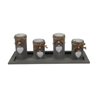 Bougeoir Ensemble De 4 Pièces Palette En Bois Gris,chandelier Photophore Decoration Centre