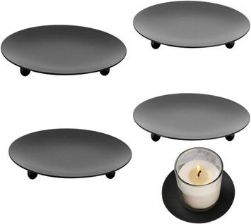 Chandelier Noir（11*2.1cm）,4 Pièces Bougeoir Plaque En Métal Candélabre Pilier Chandelier Pour Décora