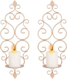 Lot De 2 （or Rose）bougeoirs Photophore Chandelier Porte Bougie Mural Murale Muraux En Métal