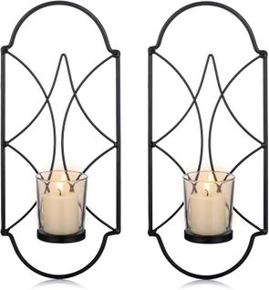 Lot De 2 (noir)bougeoirs Photophore Chandelier Porte Bougie Mural Murale Muraux En Métal