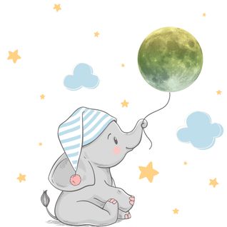 Sticker Mural Lumineux Bébé Éléphant Lune Étoile, Autocollant Mural Fluorescent Créatif