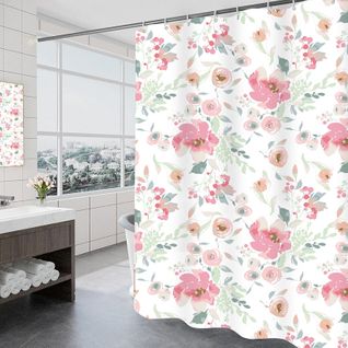 180 X 200cm Rideau De Douche Avec 12 Crochets Séchage Rapidemanoir Des Roses , Tissu Polyester
