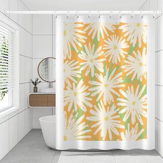 180 X 200cm Rideau De Douche Avec 12 Crochets Séchage Rapidemarguerites , Tissu Polyester Imperm