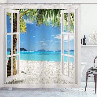 Rideau De Douche En Polyester De Plage 180 * 200cm , Arbre Tropical De Palm Beach, Ensemble