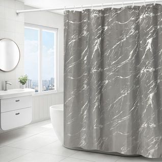 Gris  Simple Silver Marbled Shower Curtain - 180*180cm,, Rideau De Douche En Polyester Lavable