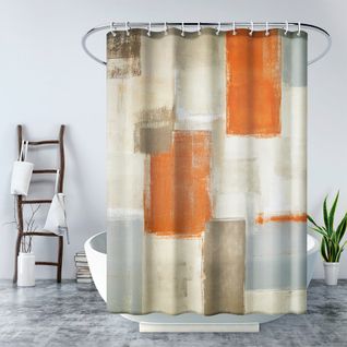 180*180cm Rideau De Douche Imperméable Avec Crochets Patchwork Orange , Haute Qualité, Anti-mois
