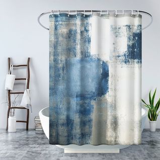 180*180cm Rideau De Douche Imperméable Avec Crochets Patchwork Bleu , Haute Qualité, Anti-moisis