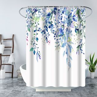 180x180cm，bleu Rideau De Douche Floral Avec 12 Crochets, Rideaux De Douche En Polysilicium Imper