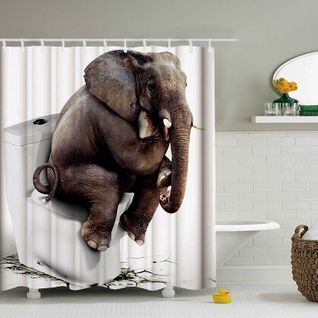 Avec 12 Anneaux Pas De Tapis  L'éléphant 180*180cm Rideau De Douche Tissu Animale Imperméable