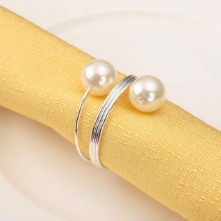 Argent Lot De 6 Rond De Serviette Avec Perles, Décoration De Fête De Table, Anneau De Serviette