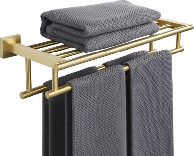 Porte-serviettes, Porte-serviettes Avec Porte-serviettes Double, Support Tour Mural,doré 40 Cm