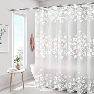Rideau De Douche Imperméable Pour Salle De Bain (fleurs Blanches, 120 × 180 Cm)