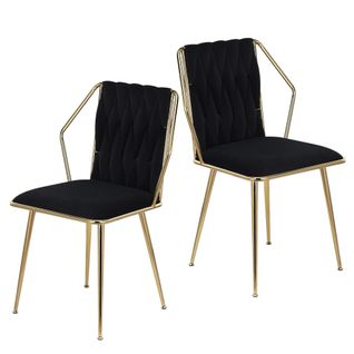 Lot De 2 Chaises De Salle à Manger, Fauteuils Modernes En Velours Avec Cadre En Métal Doré, Noir