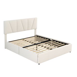Lit Coffre 160x200 Cm ,  Tête De Lit Réglable, 
 Rembourré Avec Sommier à Lattes,  Velours,  Beige