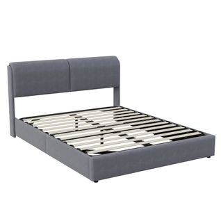Lit Coffre 160x200 Avec Rangement Et Tete De Lit, LED,lit  Avec Sommier à Lattes,velours,gris