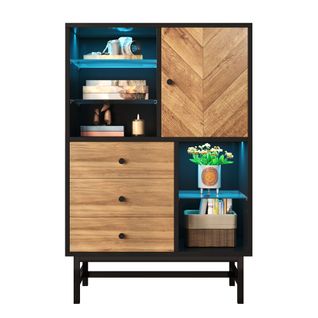 Buffet De Salon Vitrine Avec Étagères En Verre, Meuble De Rangement Avec 3 Tiroirs Et 1 Porte