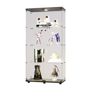 Vitrine En Verre Sur Pied, LED, 2 Portes Avec Serrure, 4 Compartiments, Pour Collections Et Déco