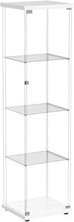 Vitrine En Verre 4 Étagères, 1 Porte, 164x42.5x36.5 Cm, Meuble Pour Collection, Blanc, Transparent