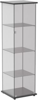 Vitrine En Verre 4 Étagères, 1 Porte, 164x42x36 Cm, Meuble Pour Collection, Noir, Transparent