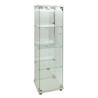 Vitrine En Verre 4 Étagères, LED Rvb 7 Couleurs, 1 Porte Avec Serrure, Meuble De Salon Blanc