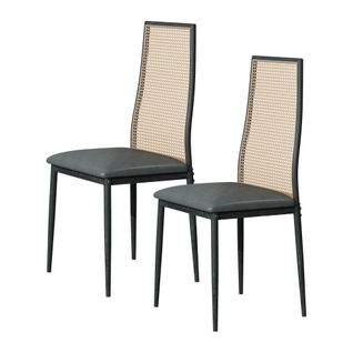 Lot De 2 Chaises Salle à Manger Design, Simili, Dossier Rotin, Noir