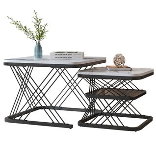 Lot De 2 Tables Basses Gigognes, Carrées Table D'appoint, Noir