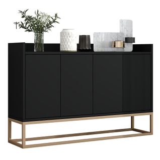 Buffet Moderne 120 X 30 X 80 Cm - Buffet Style Minimaliste Avec 4 Portes - Noir
