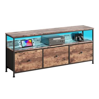 Meuble TV LED Avec 3 Tiroirs, 137x30x57cm Banc TV Rétro Buffet, Tiroir Bois