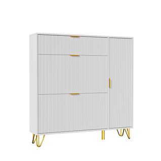 Armoire Meuble à Chaussures Avec 3 Abattants Et Etagère Caché Et Cabinet Botte Sur Côté, Blanc