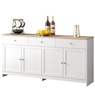 Buffet, Avec Quatre Portes, Trois Tiroirs, Mdf, Blanc