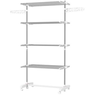 Étendoir Mobile, 142 X 55 X 172 Cm, Pliable 4 Niveaux Fonction De Verrouillage,  Abs, Blanc
