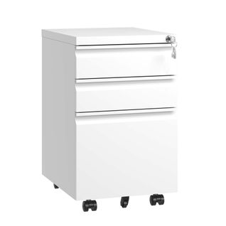 Classeur Mobile 3 Tiroirs Avec Serrure, Blanc, 60 X L 37.3 X P 44 Cm.