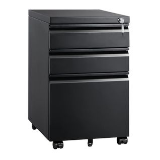 Classeur Mobile Verrouillable En Métal à 3 Tiroirs Pour Le Rangement Au Bureau,noir,60x37.3x44cm