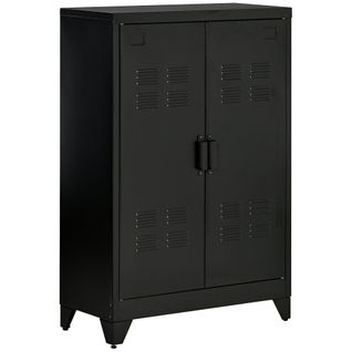Classeur à Portes Persiennes, Noir, 75 X 33 X 110 Cm, Pour Bureaux Et Espaces De Vie
