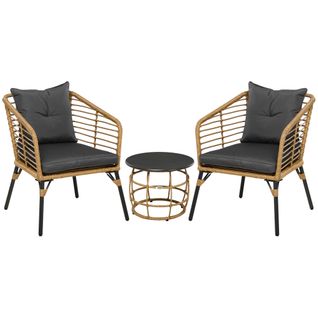 Ensemble De Meubles De Jardin En Rotin 3 Pièces Comprenant Une Table Basse Et 2chaises Avec Coussins