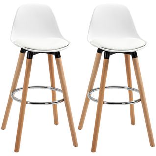 Tabouret De Bar Deux Pièces Avec Repose-pieds, Blanc, 38.5x42.5x91cm, Pour Salle à Manger, Cuisine