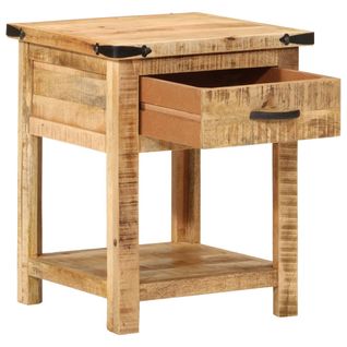 Table De Chevet, Table De Nuit, Meuble De Rangement 40x40x50 Cm Bois De Manguier Massif