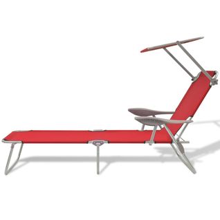 Transat, Chaise Longue Avec Auvent, Bain De Soleil Acier Rouge